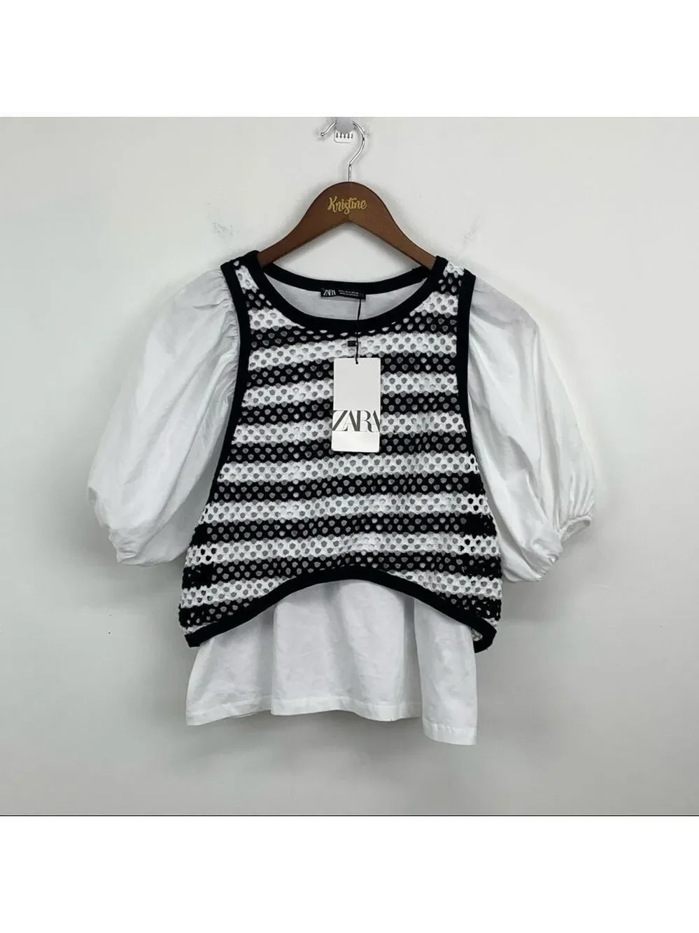 ZARA 2 in 1 Combination Short Balloon Sleeves Top w/ Vest. - Picture 8 of 12